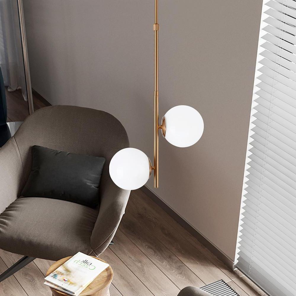 White modern ball 2-light pendant lighting — Cool White (6000K)
