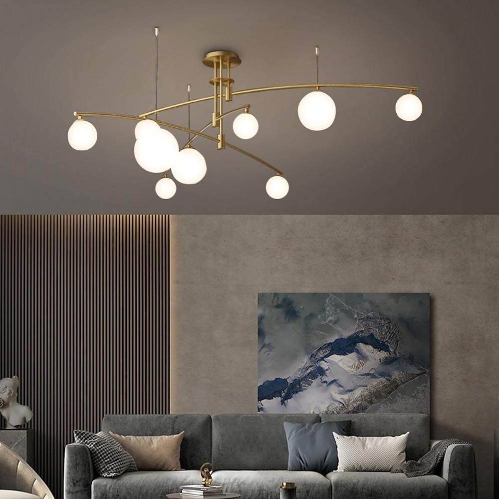 Curved Line 9-Light Glass LED Gold Modern Chandelier