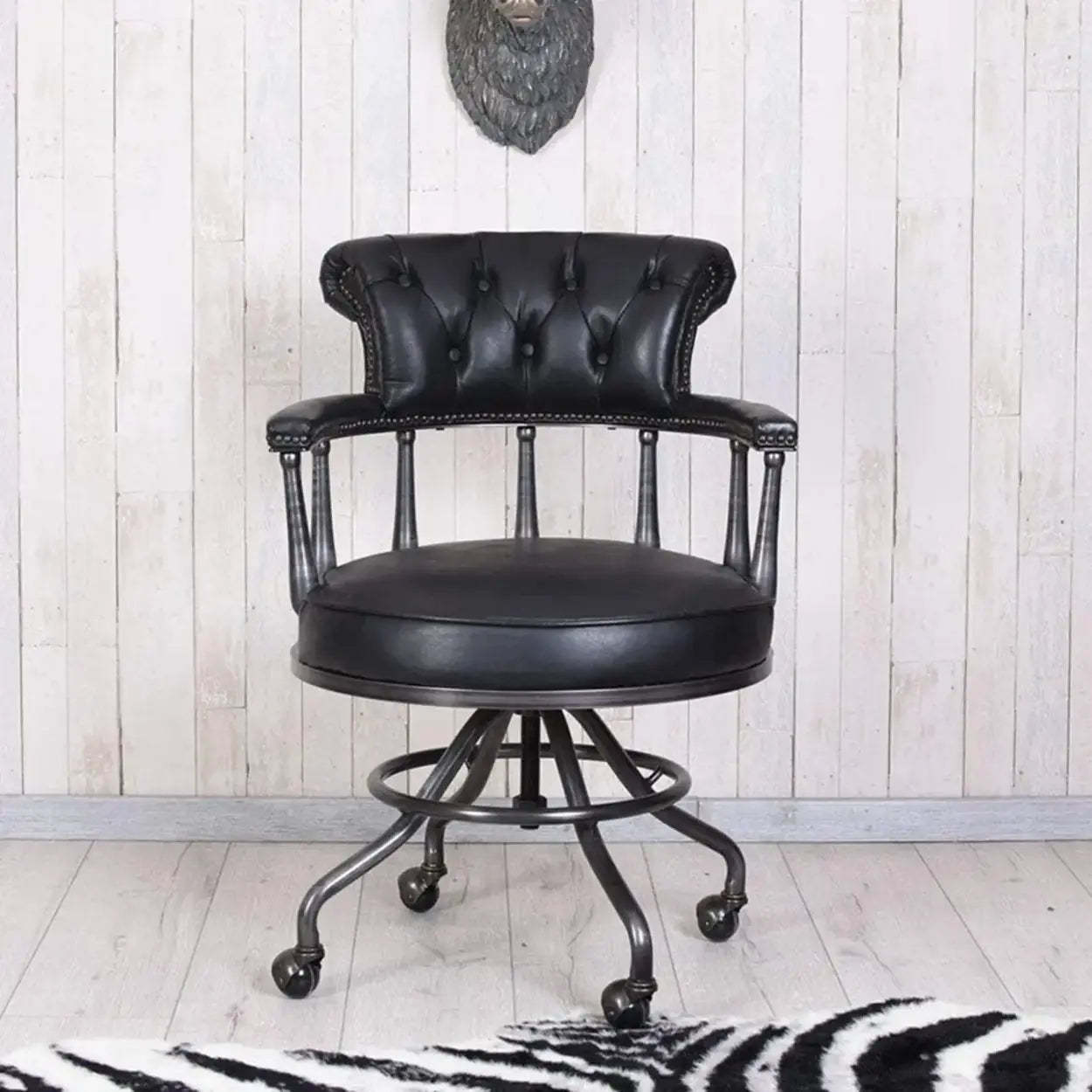 Antique Black Leather Chesterfield Office Chair — Brown