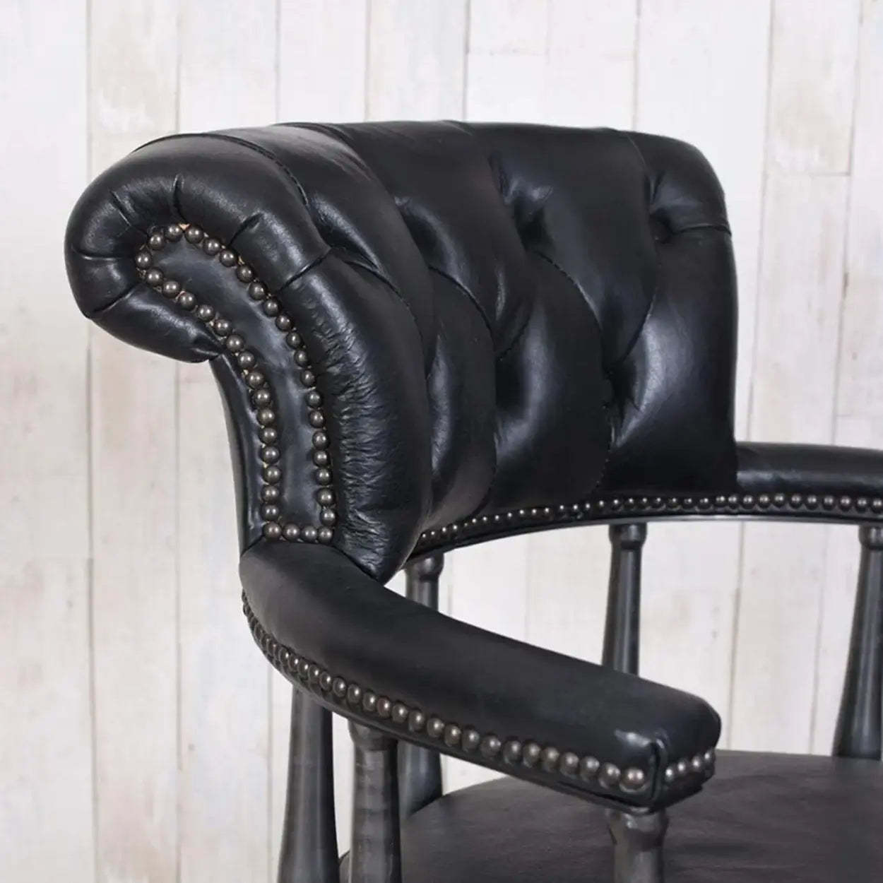 Antique Black Leather Chesterfield Office Chair
