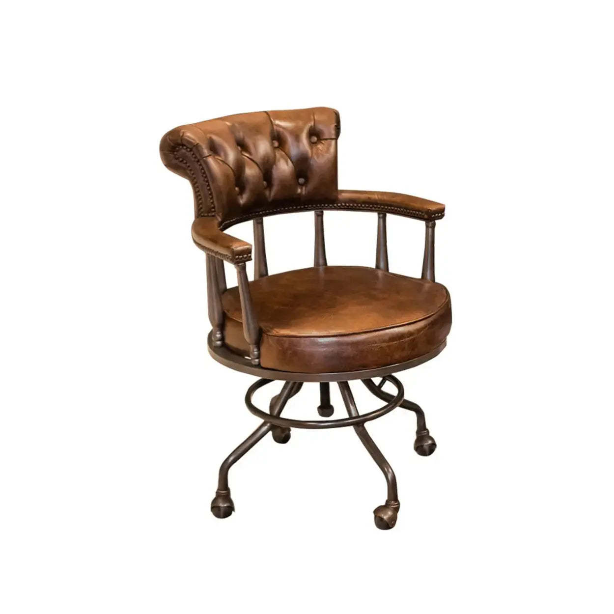 Vintage chesterfield brown office chairs in leather