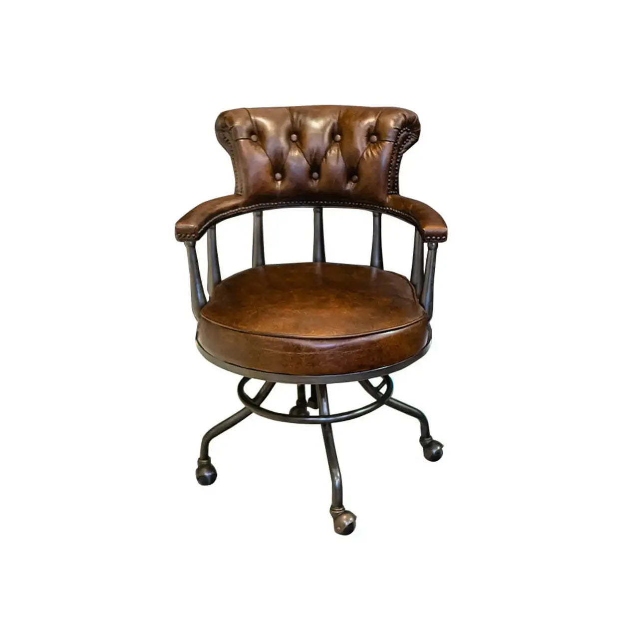 Antique Black Leather Chesterfield Office Chair