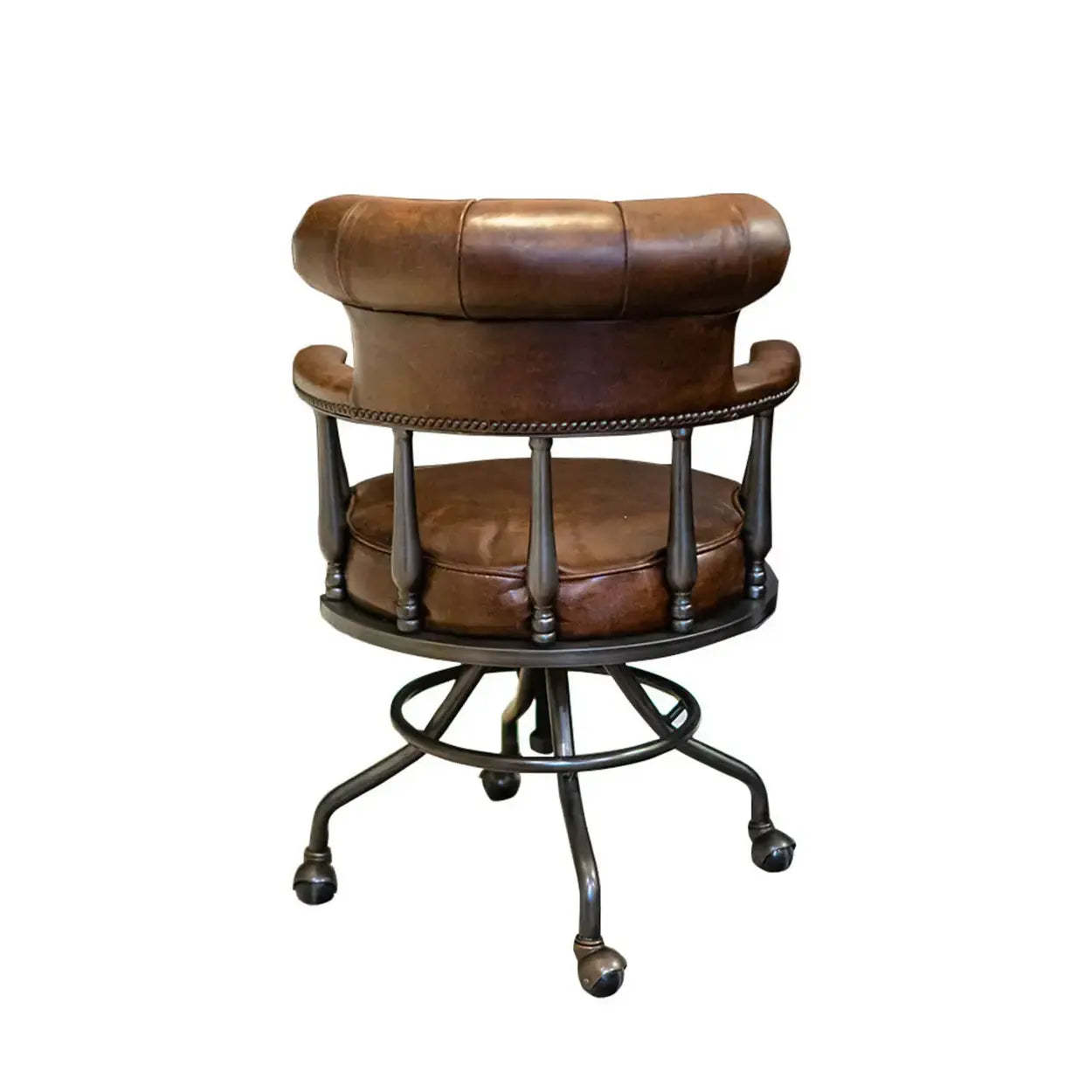 Antique Black Leather Chesterfield Office Chair