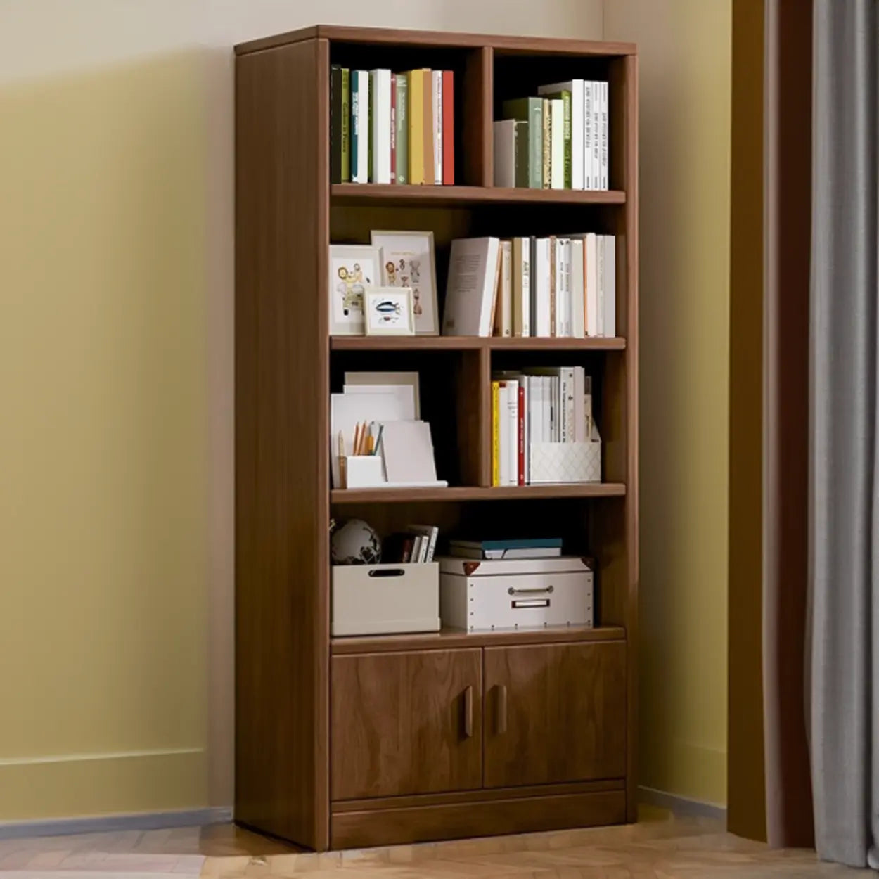 Antique Brown Reclaimed Wood Vertical Bookcase with Doors