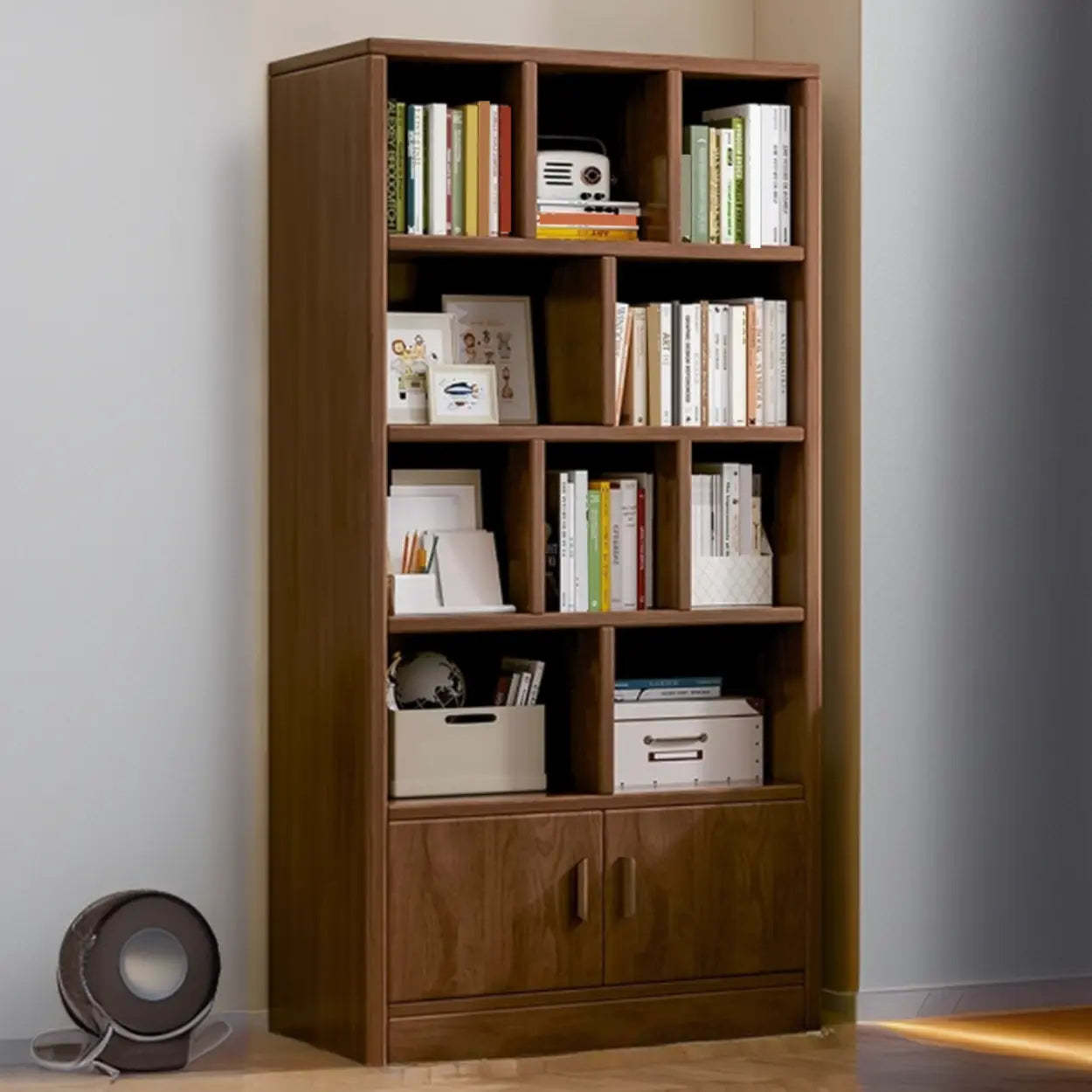 Antique Brown Reclaimed Wood Vertical Bookcase with Doors