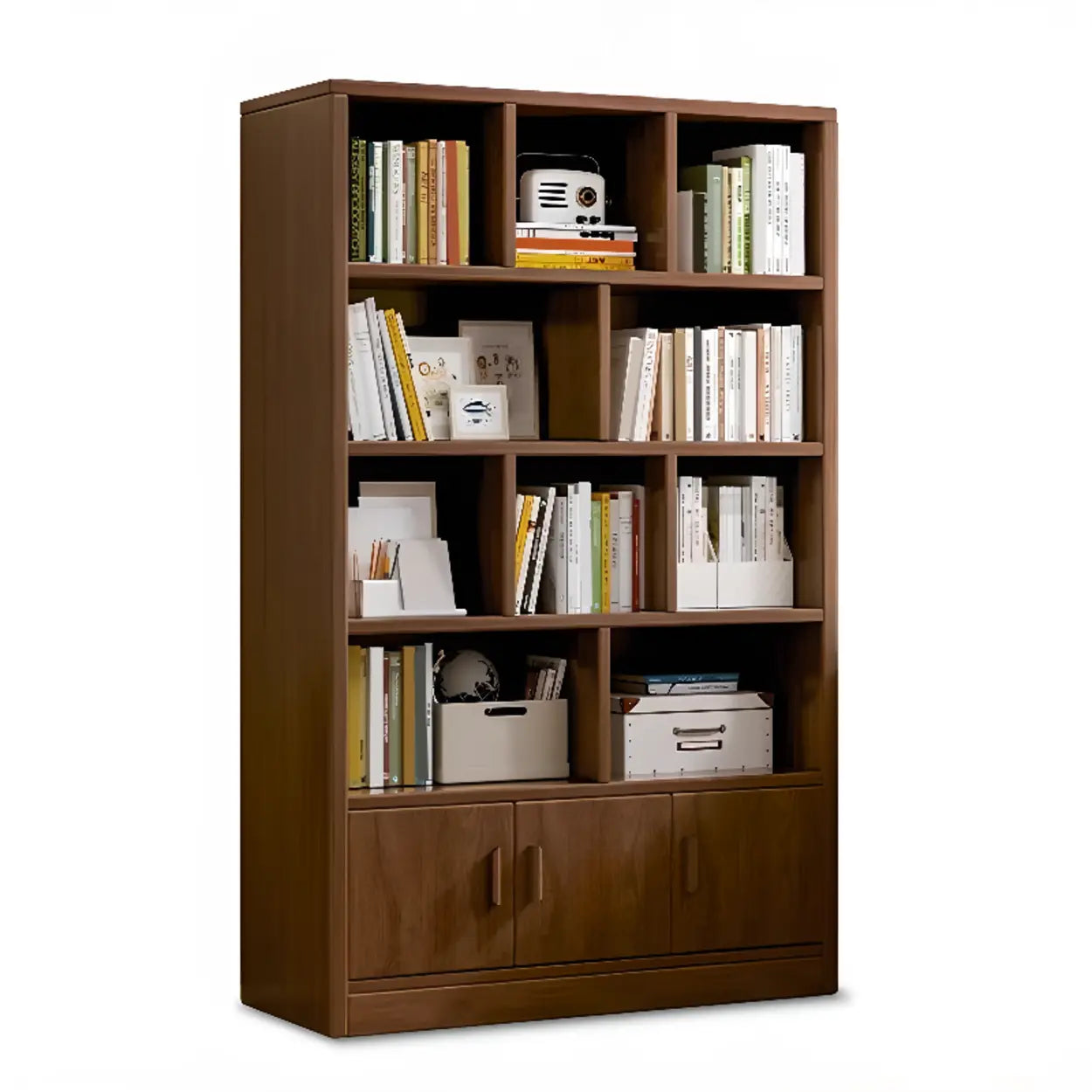 Antique Brown Reclaimed Wood Vertical Bookcase with Doors — Natural