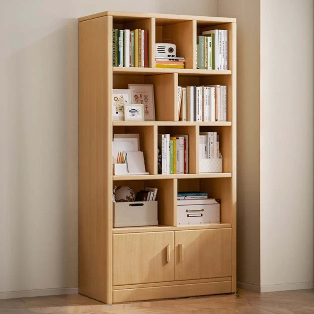 Antique Brown Reclaimed Wood Vertical Bookcase with Doors