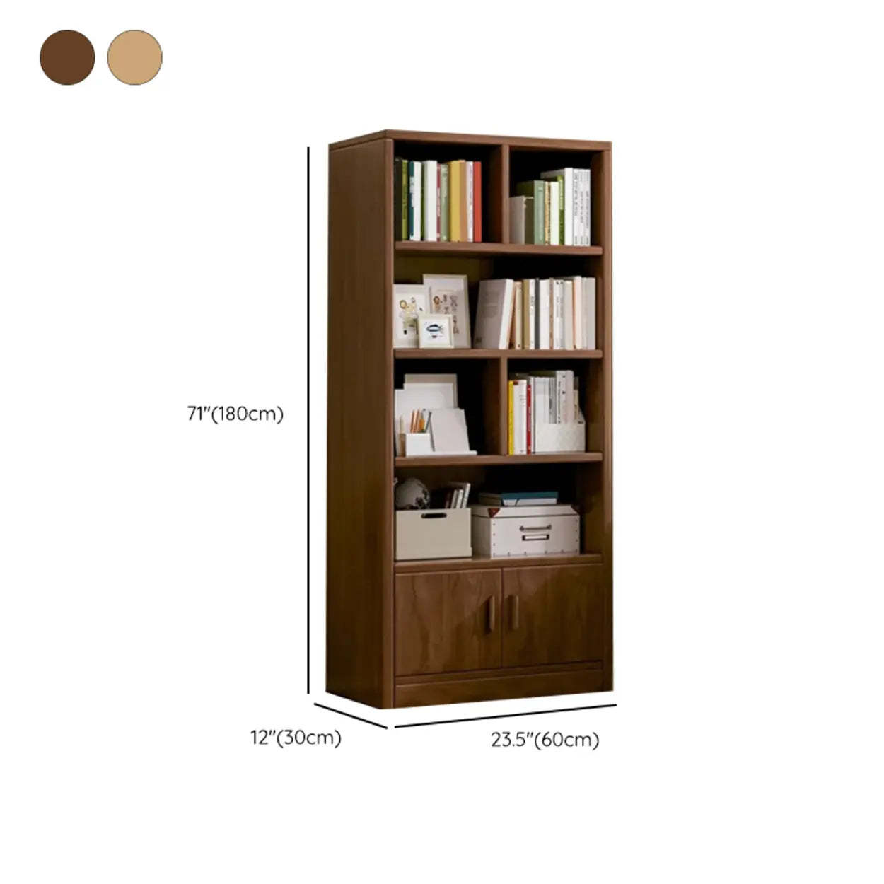 Antique Brown Reclaimed Wood Vertical Bookcase with Doors