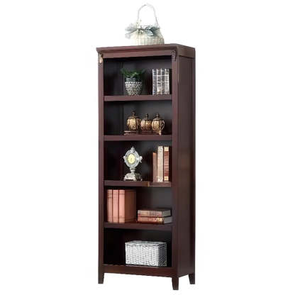 Antique Multi-Shelf Brown Wood Tall Bookcase — Light Walnut