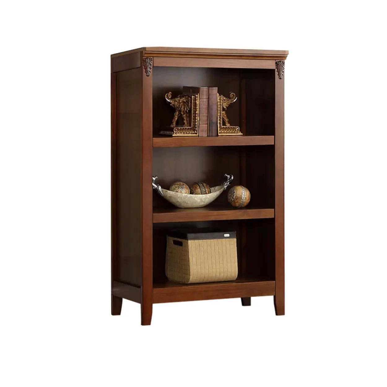 Antique Multi-Shelf Brown Wood Tall Bookcase — Light Walnut