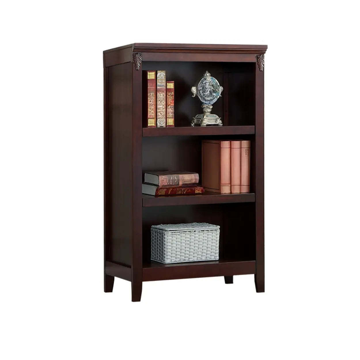 Antique Multi-Shelf Brown Wood Tall Bookcase — Light Walnut