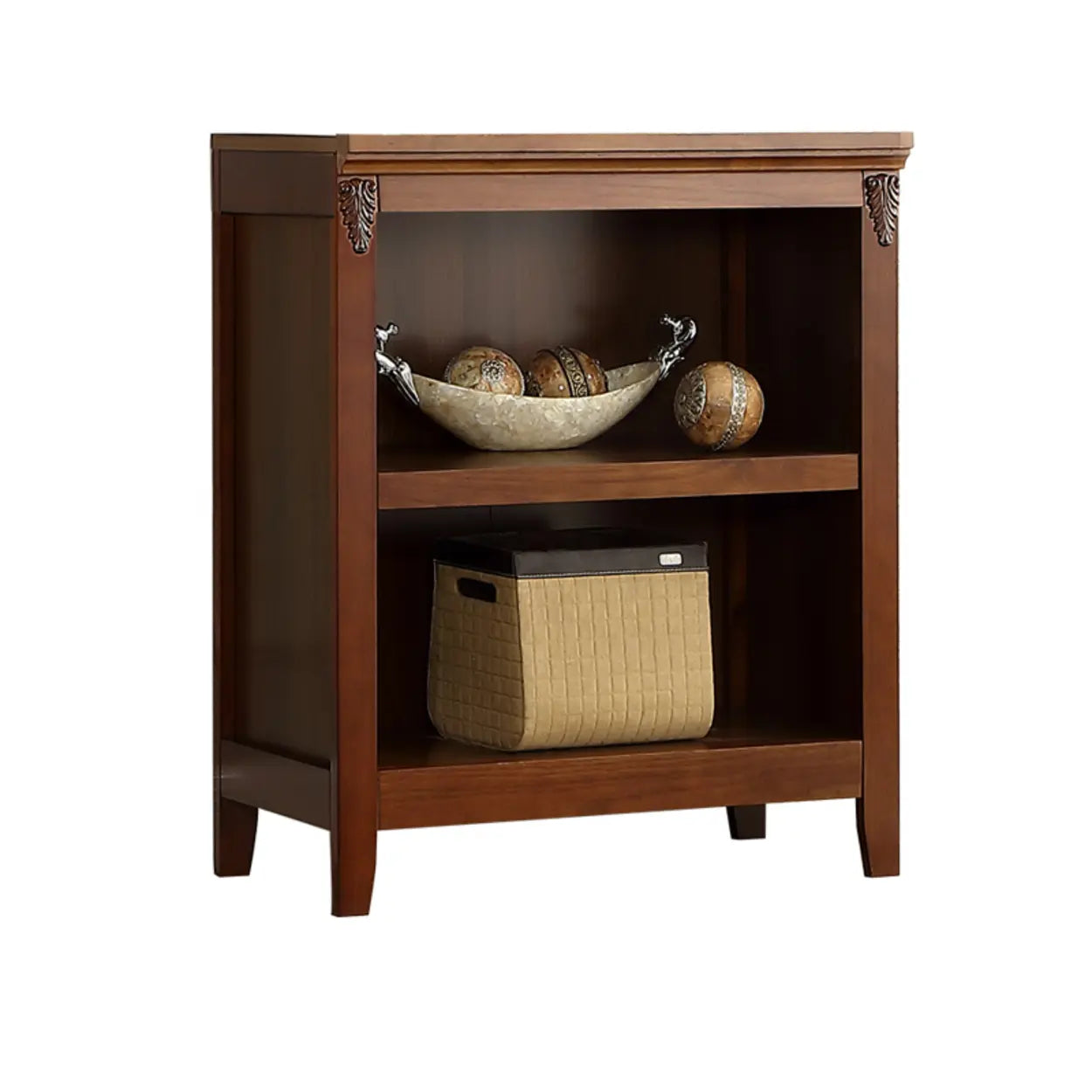 Antique Multi-Shelf Brown Wood Tall Bookcase — White