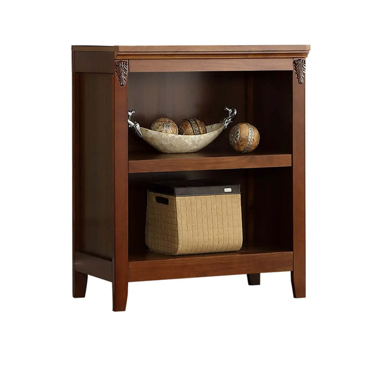 Antique Multi-Shelf Brown Wood Tall Bookcase — White
