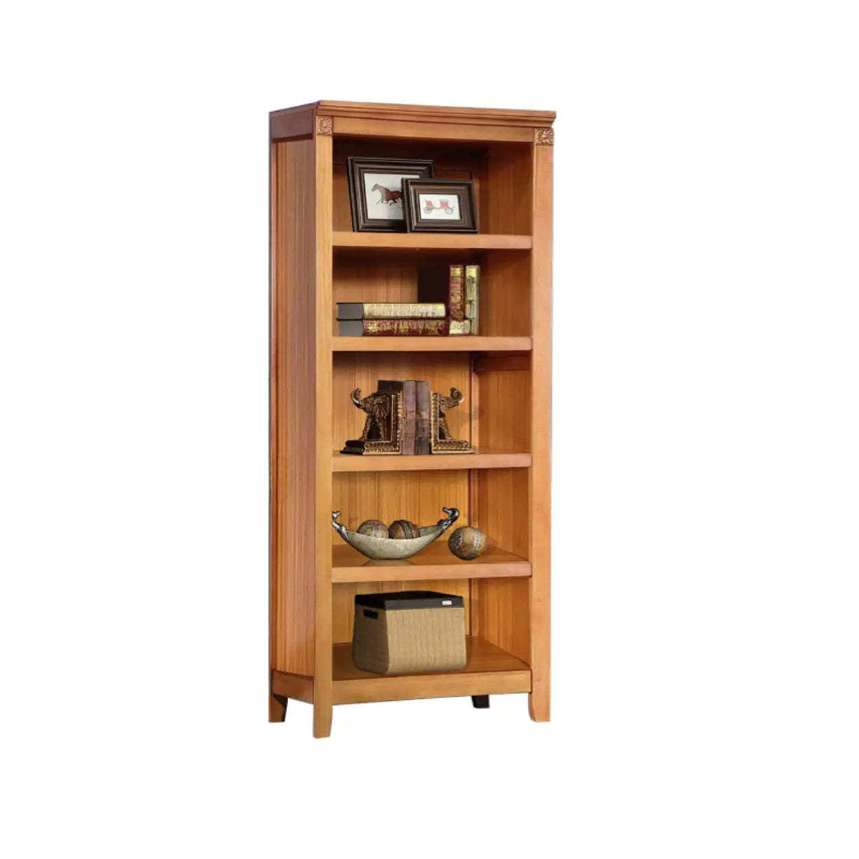 Antique Multi-Shelf Brown Wood Tall Bookcase