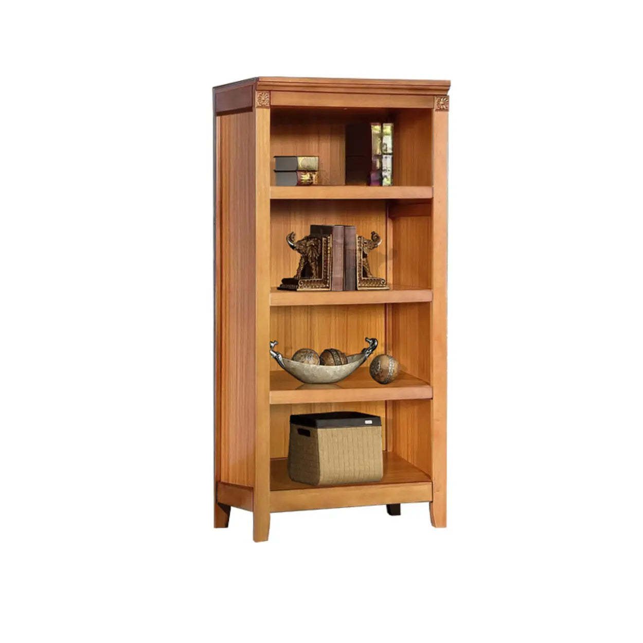 Antique Multi-Shelf Brown Wood Tall Bookcase