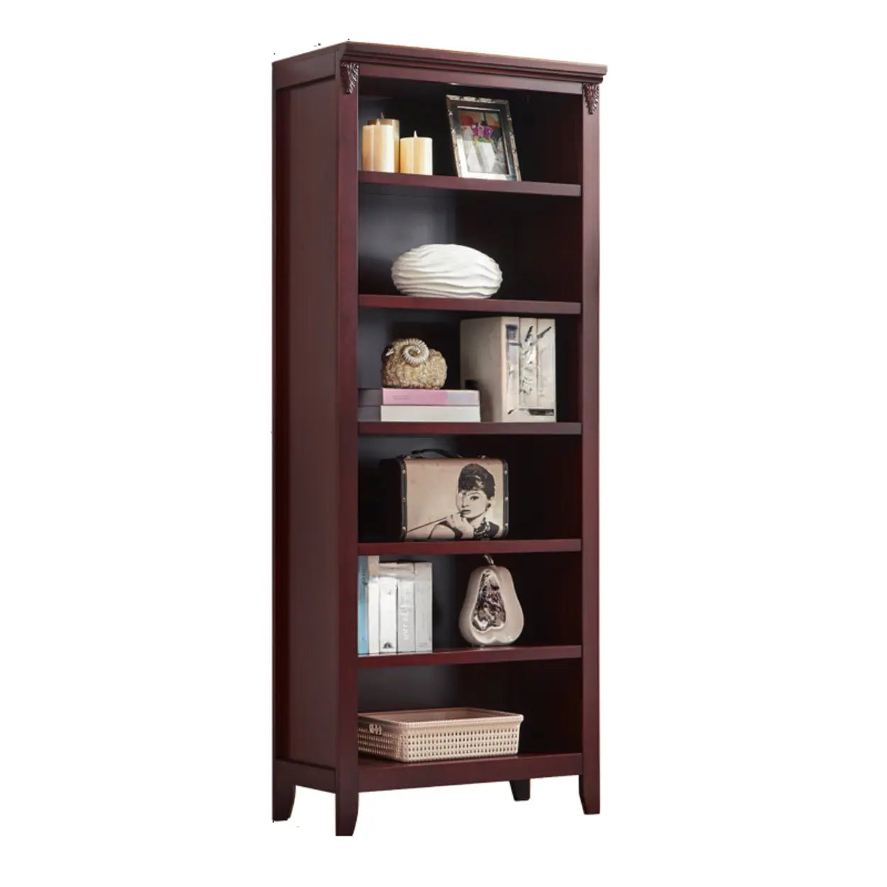 Antique Multi-Shelf Brown Wood Tall Bookcase