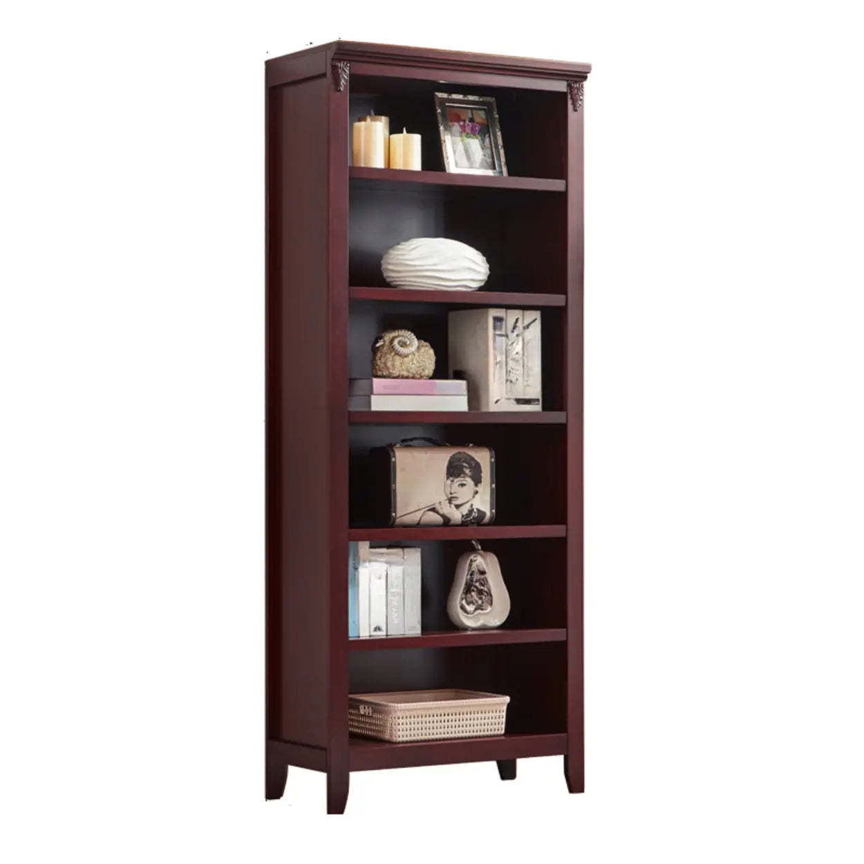 Antique Multi-Shelf Brown Wood Tall Bookcase