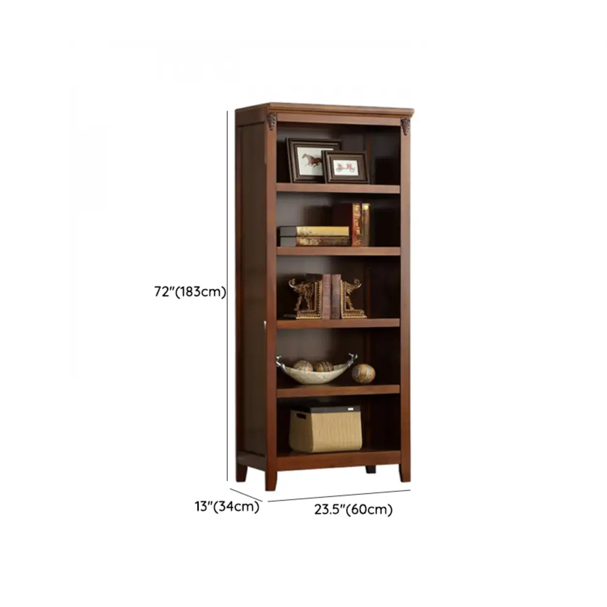 Antique Multi-Shelf Brown Wood Tall Bookcase