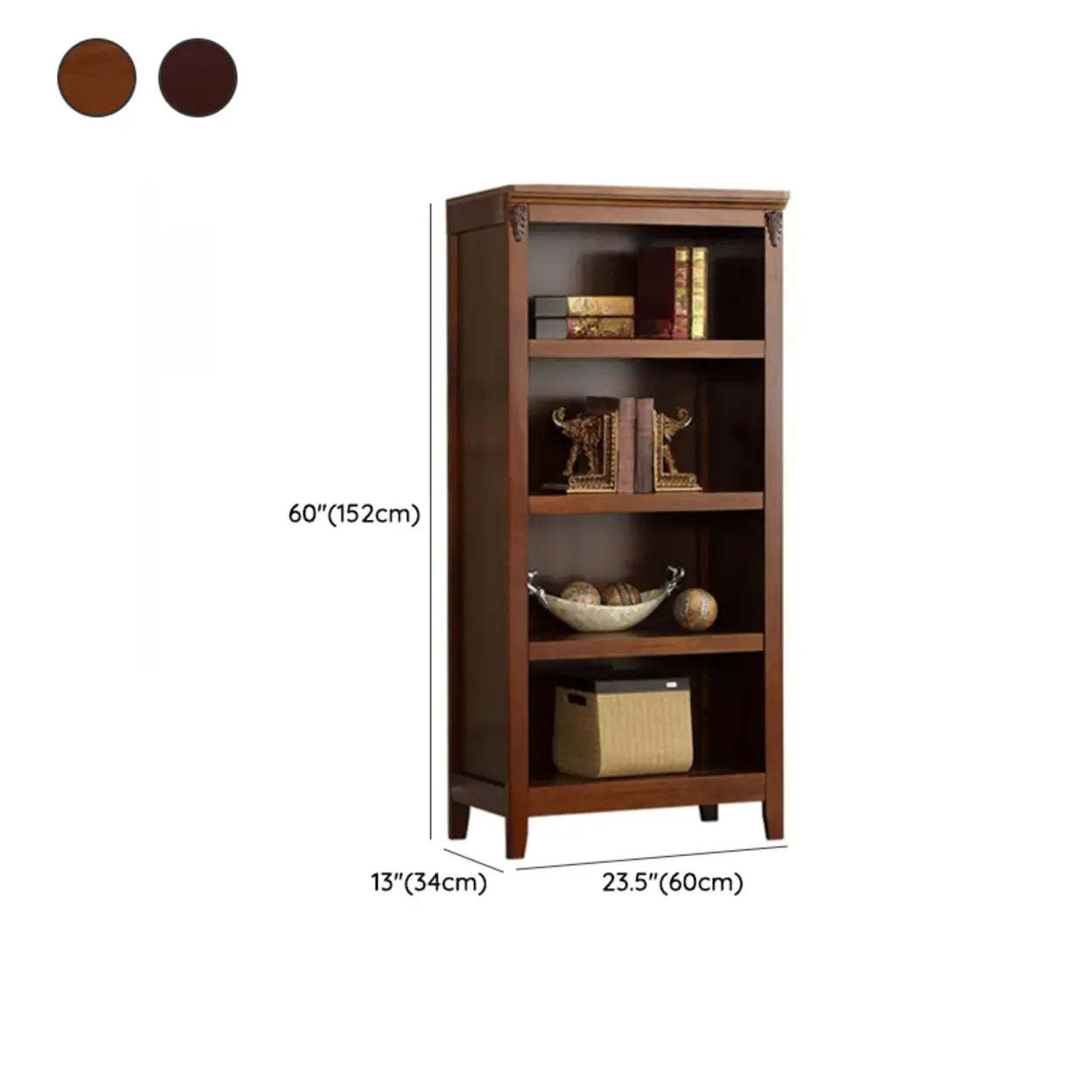 Antique Multi-Shelf Brown Wood Tall Bookcase