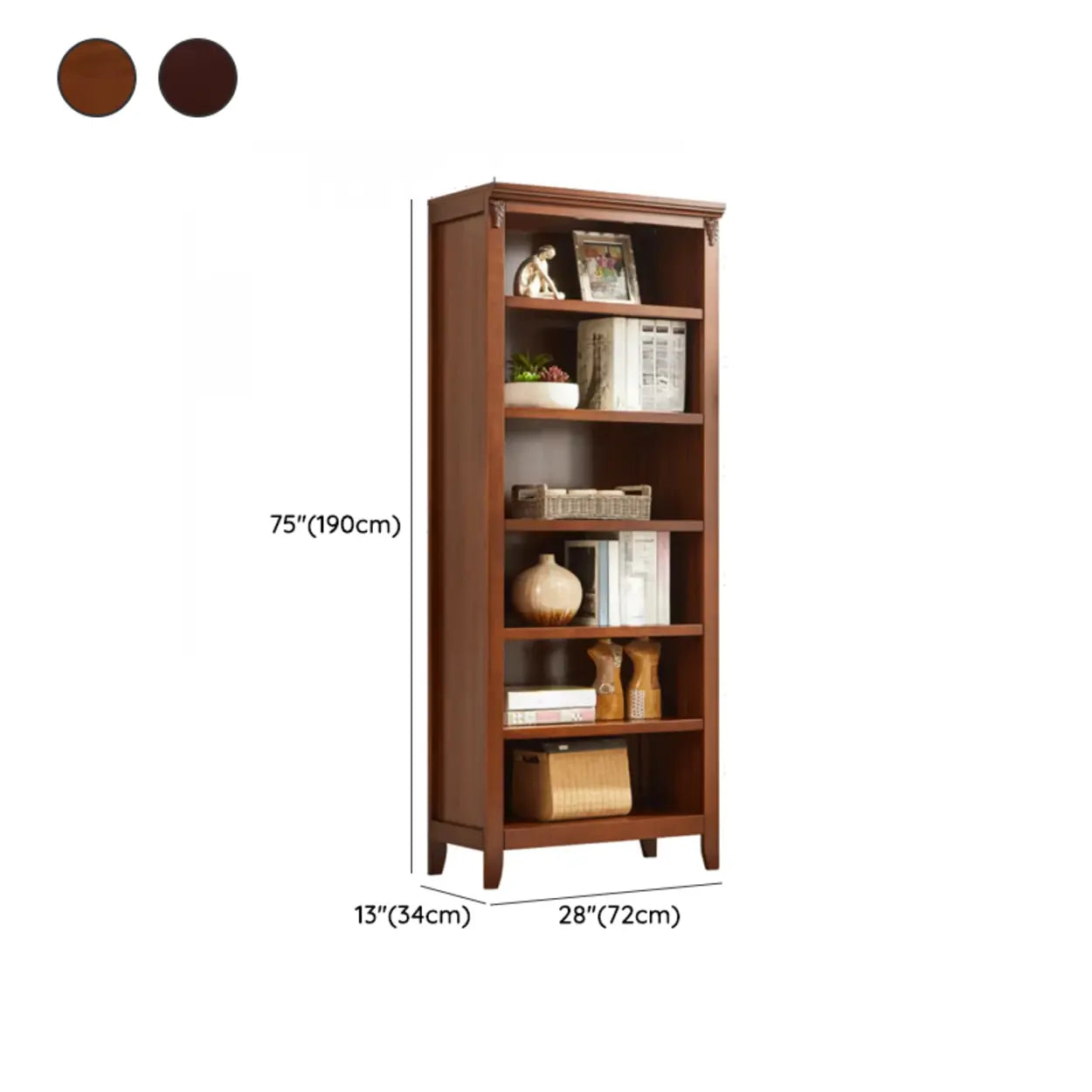 Antique Multi-Shelf Brown Wood Tall Bookcase