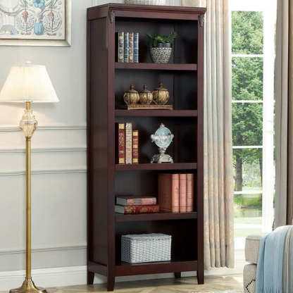 Antique Multi-Shelf Brown Wood Tall Bookcase — Dark Walnut