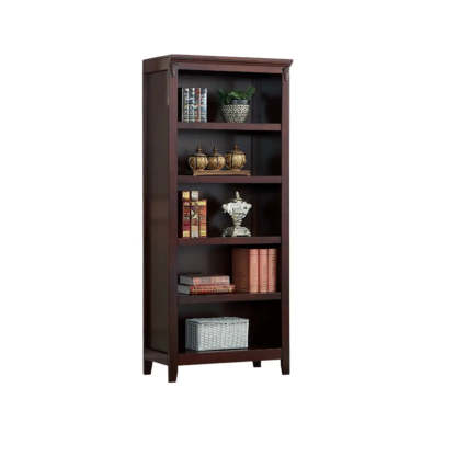 Antique Multi-Shelf Brown Wood Tall Bookcase — Dark Walnut
