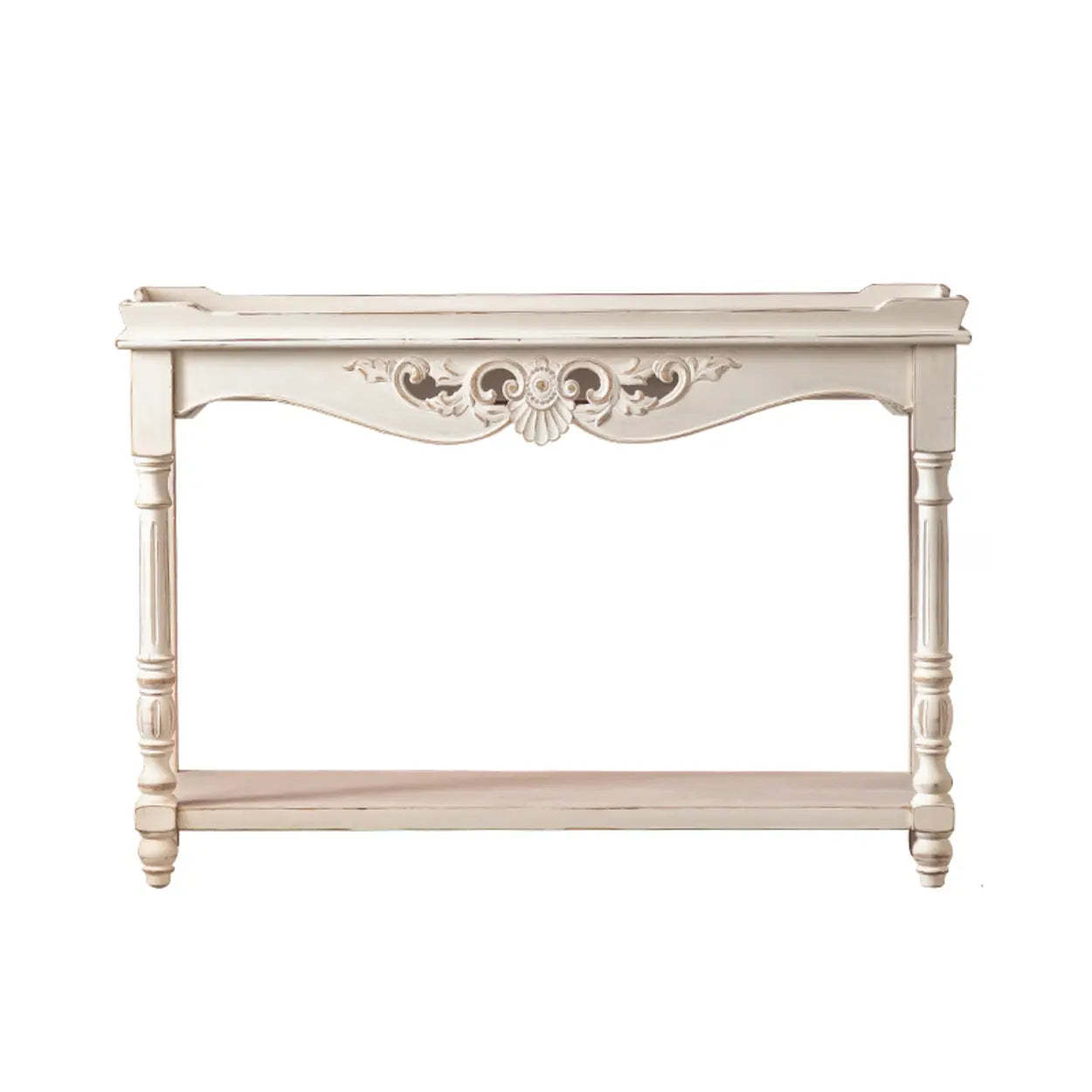 Antique Carved Wood Console Table with Shelf