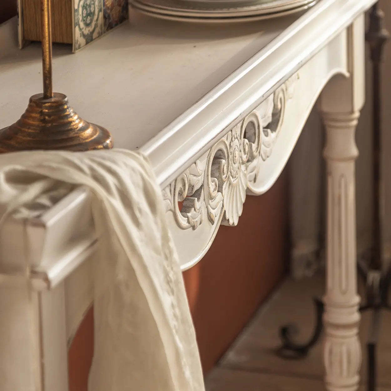 Antique Carved Wood Console Table with Shelf