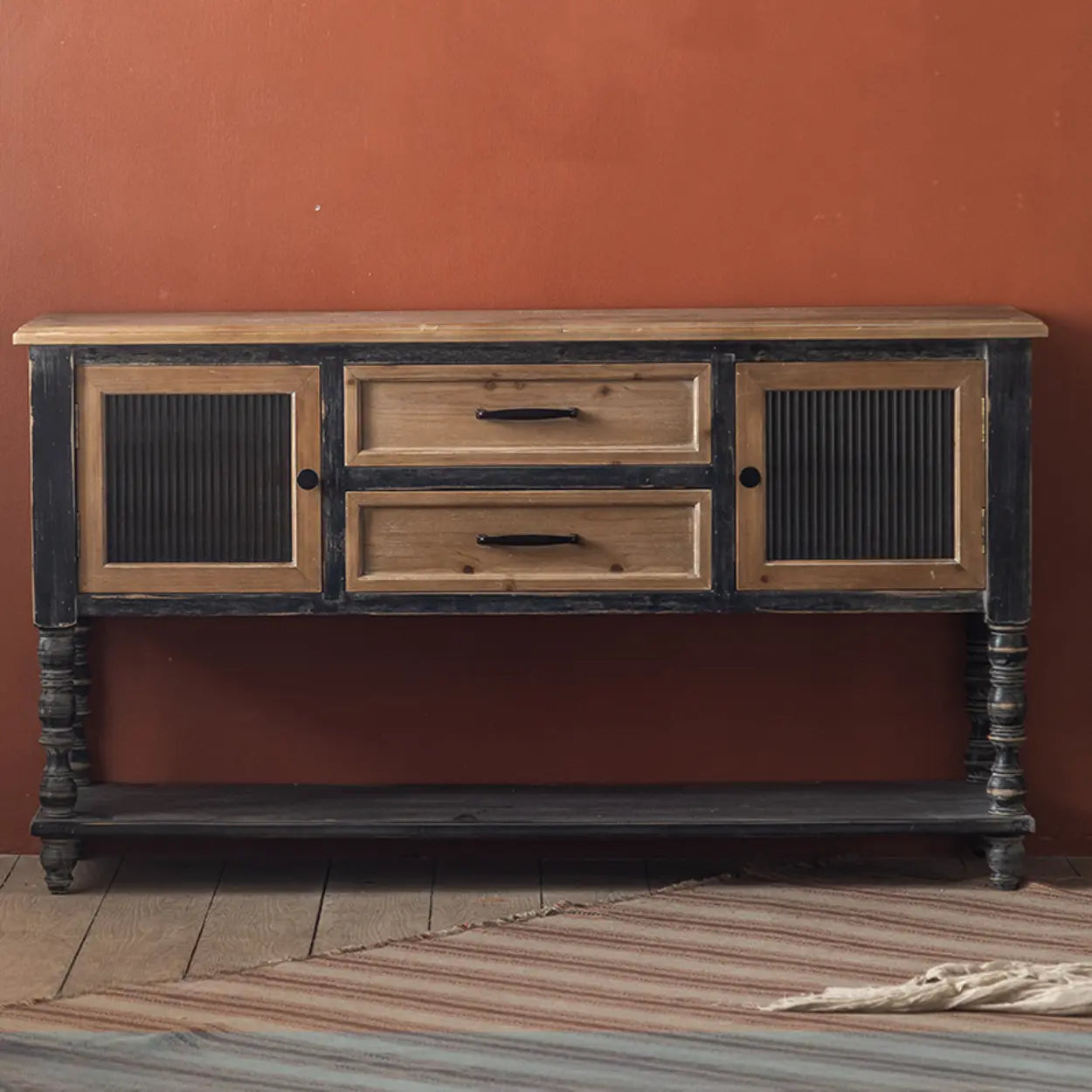 Antique Carved Wood Console Table with Shelf