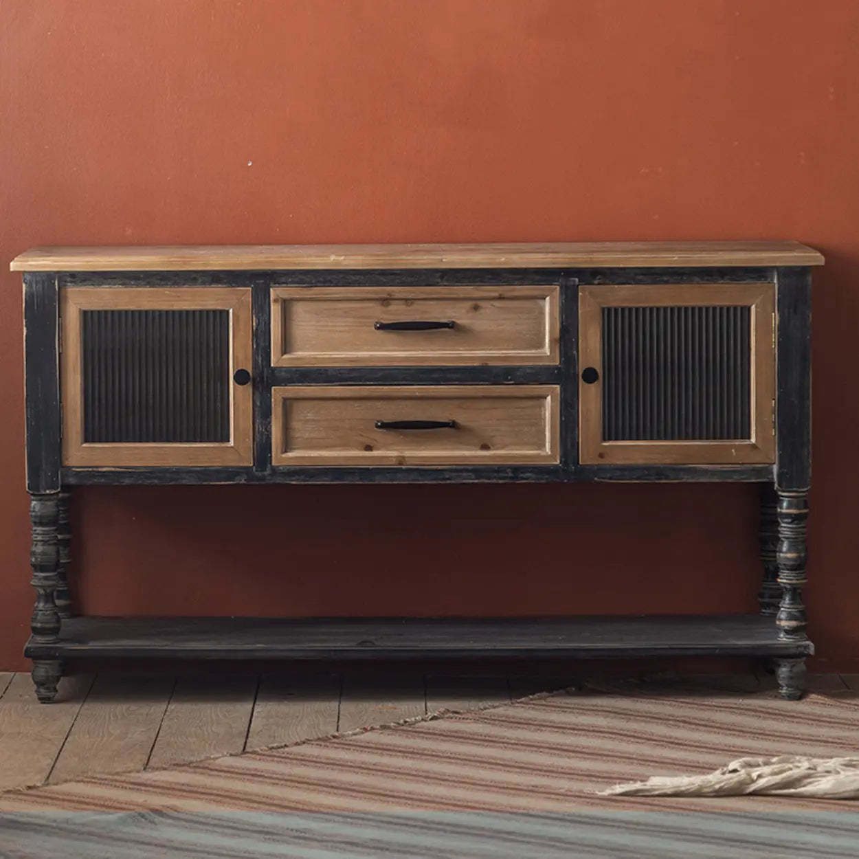 Antique Carved Wood Console Table with Shelf