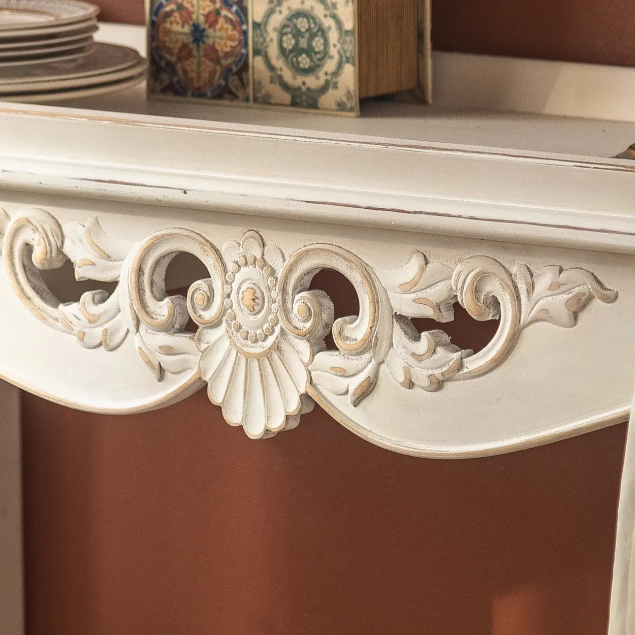 Antique Carved Wood Console Table with Shelf