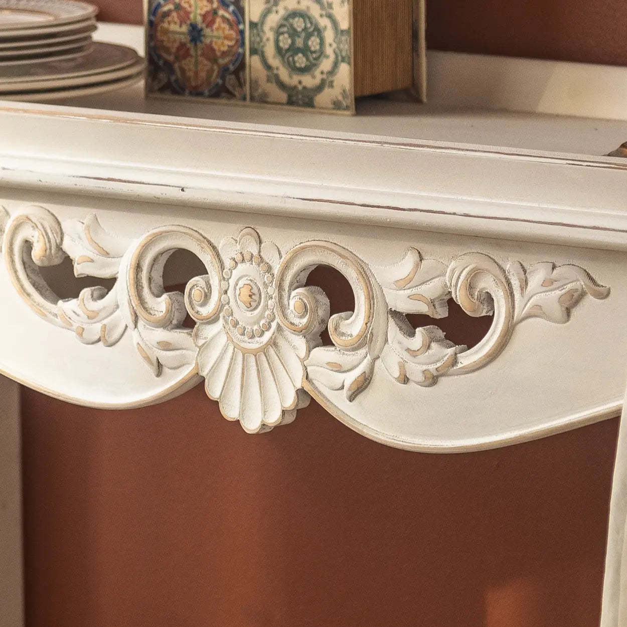 Antique Carved Wood Console Table with Shelf