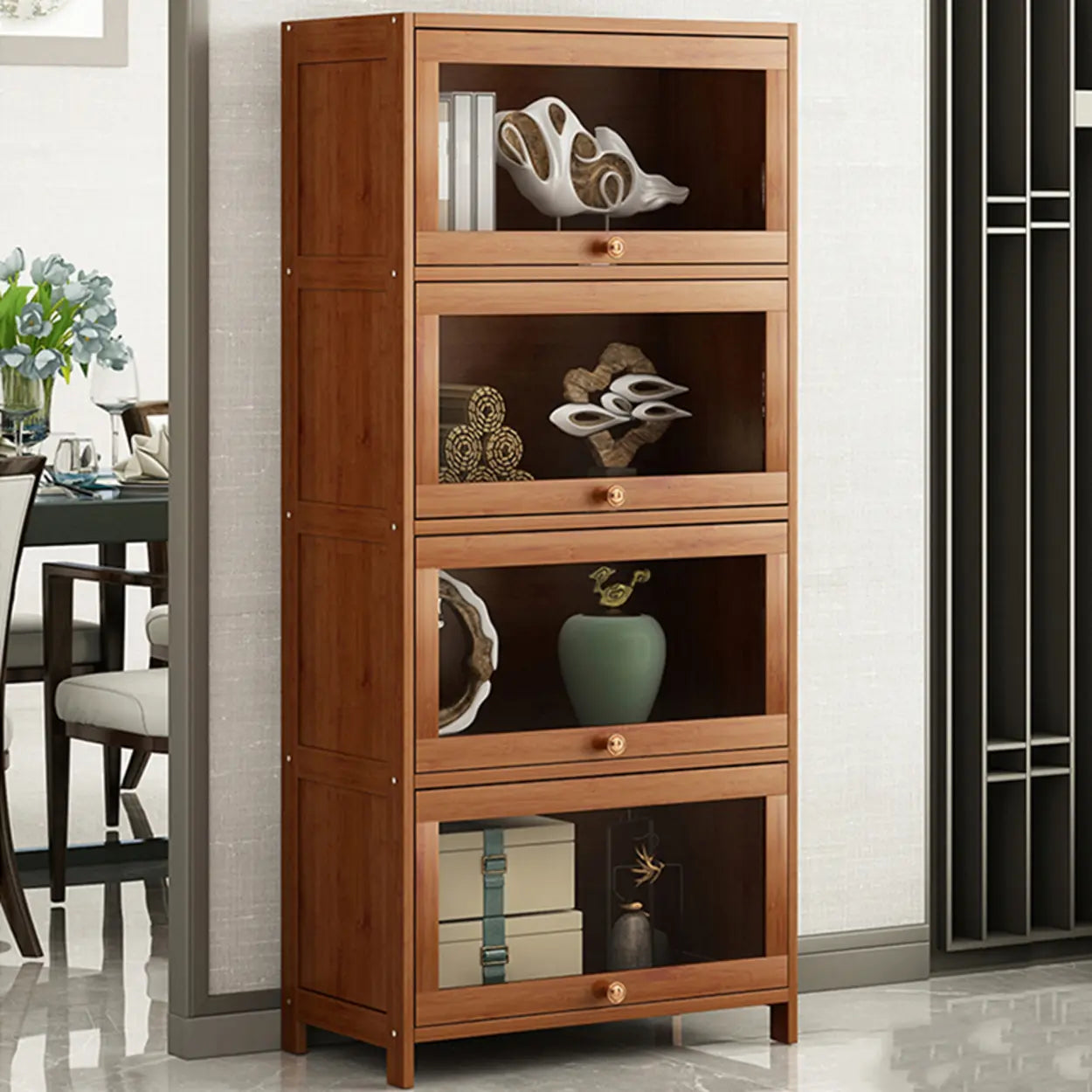 Antique Brown Bamboo Cabinet Bookcase