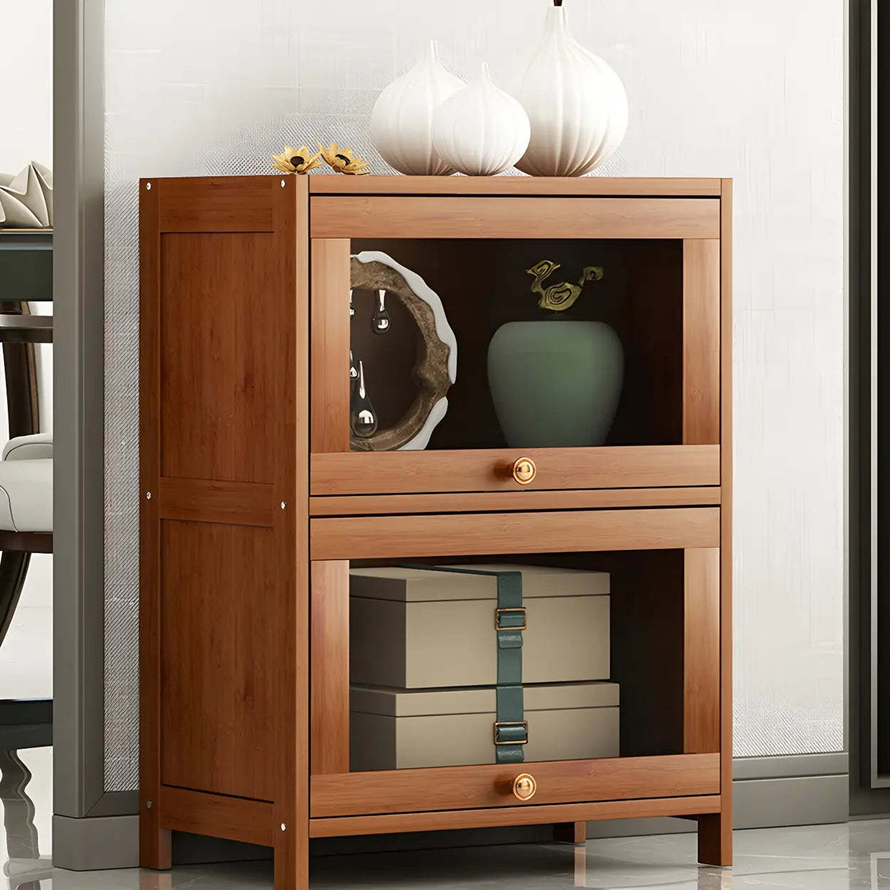 Antique Brown Bamboo Cabinet Bookcase