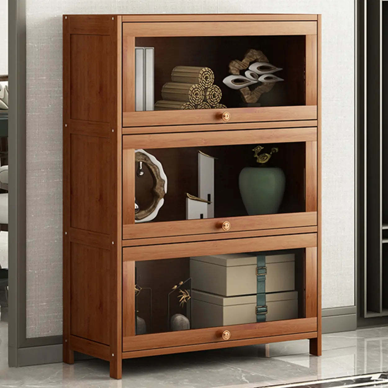 Antique Brown Bamboo Cabinet Bookcase
