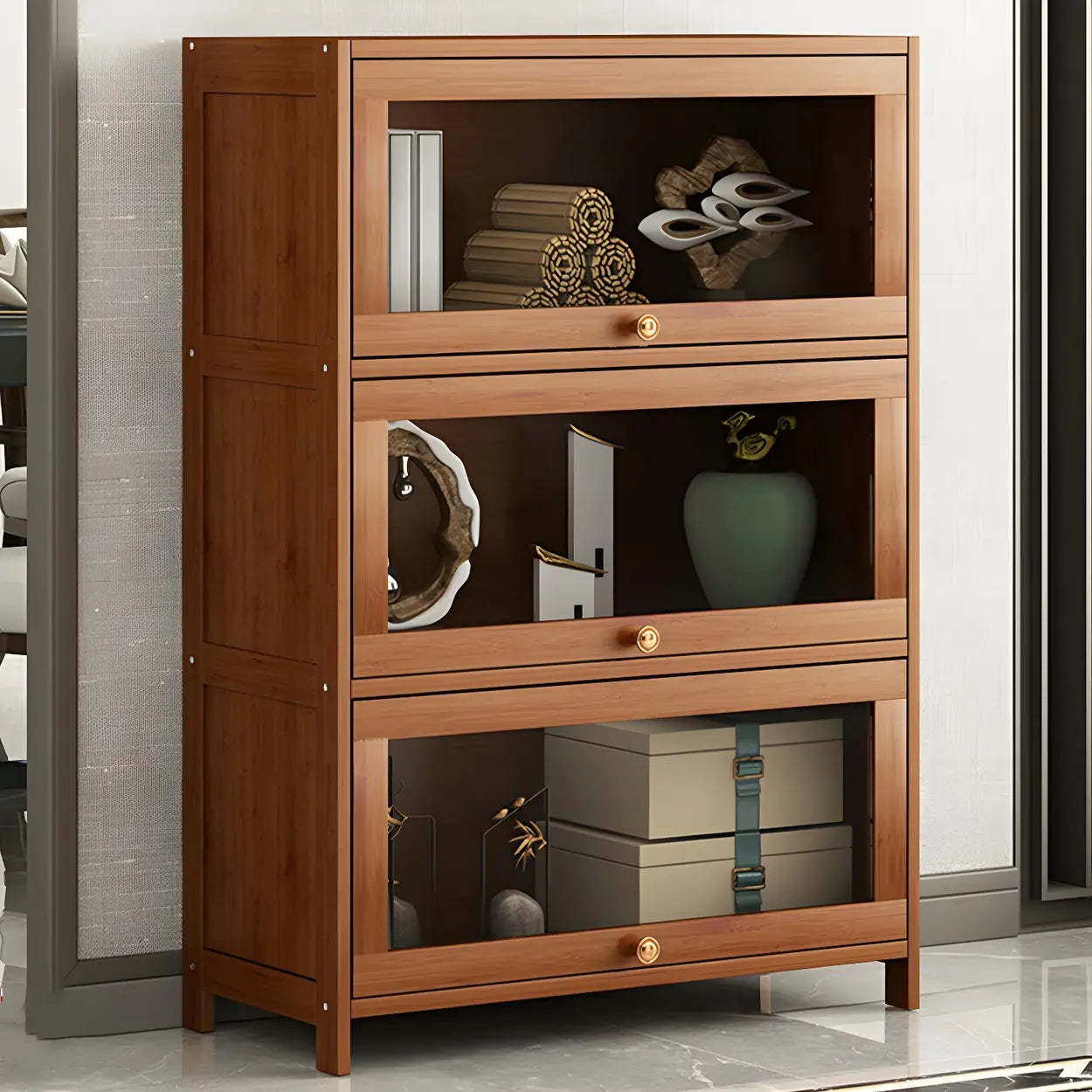 Antique Brown Bamboo Cabinet Bookcase