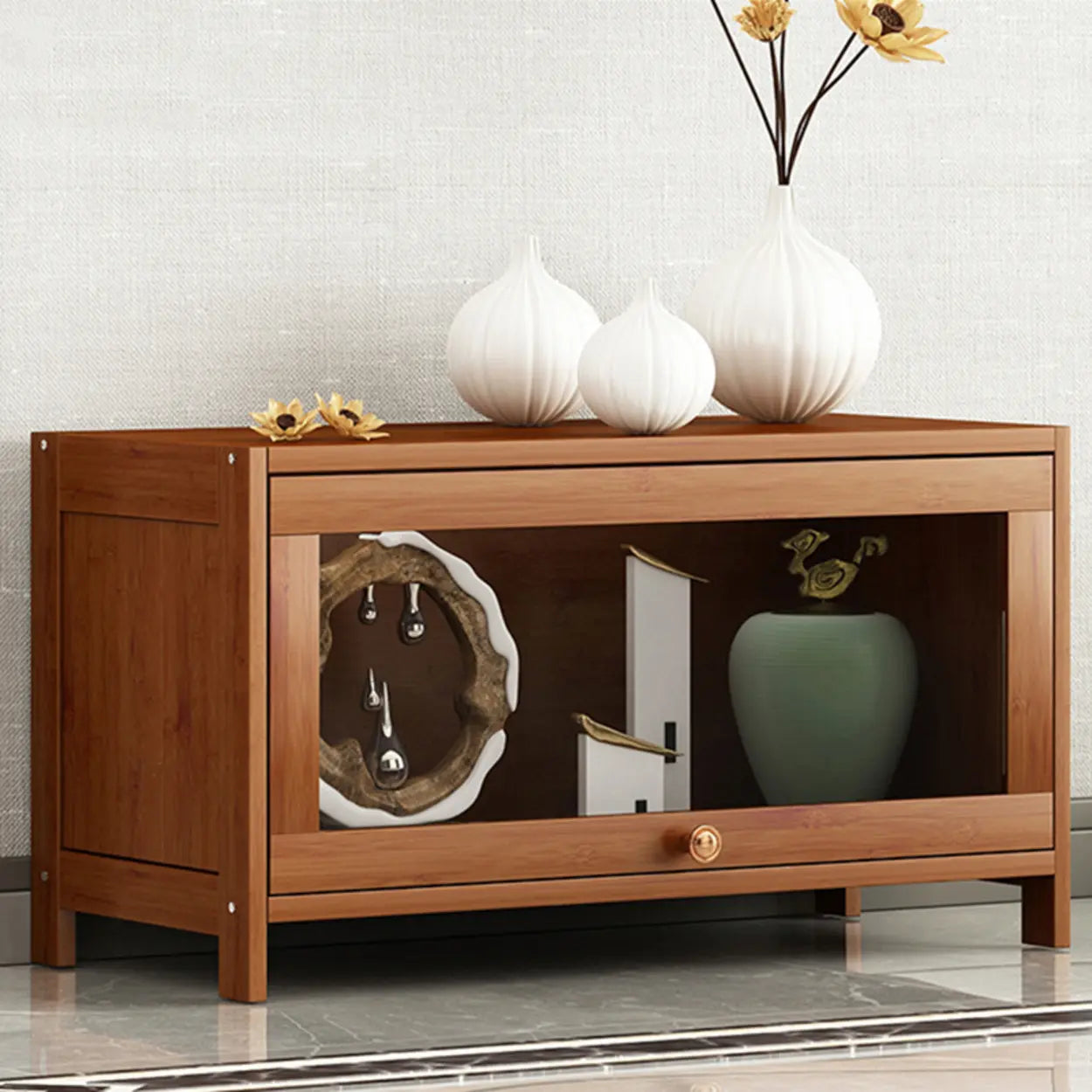 Antique Brown Bamboo Cabinet Bookcase