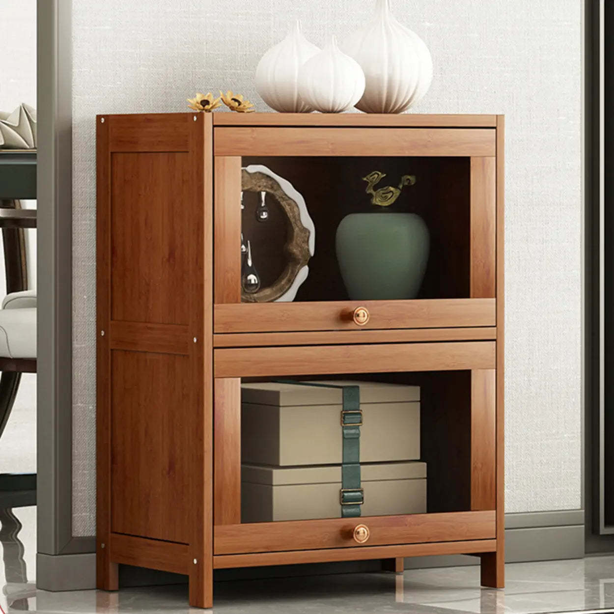 Antique Brown Bamboo Cabinet Bookcase
