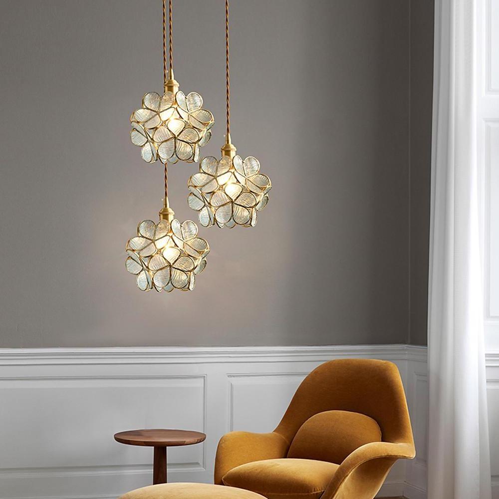 Modern flower patterned pendant lighting in glass — Blue