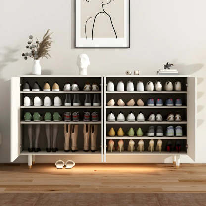 Arched-Door White Wood Adjustable Shoe Cabinet