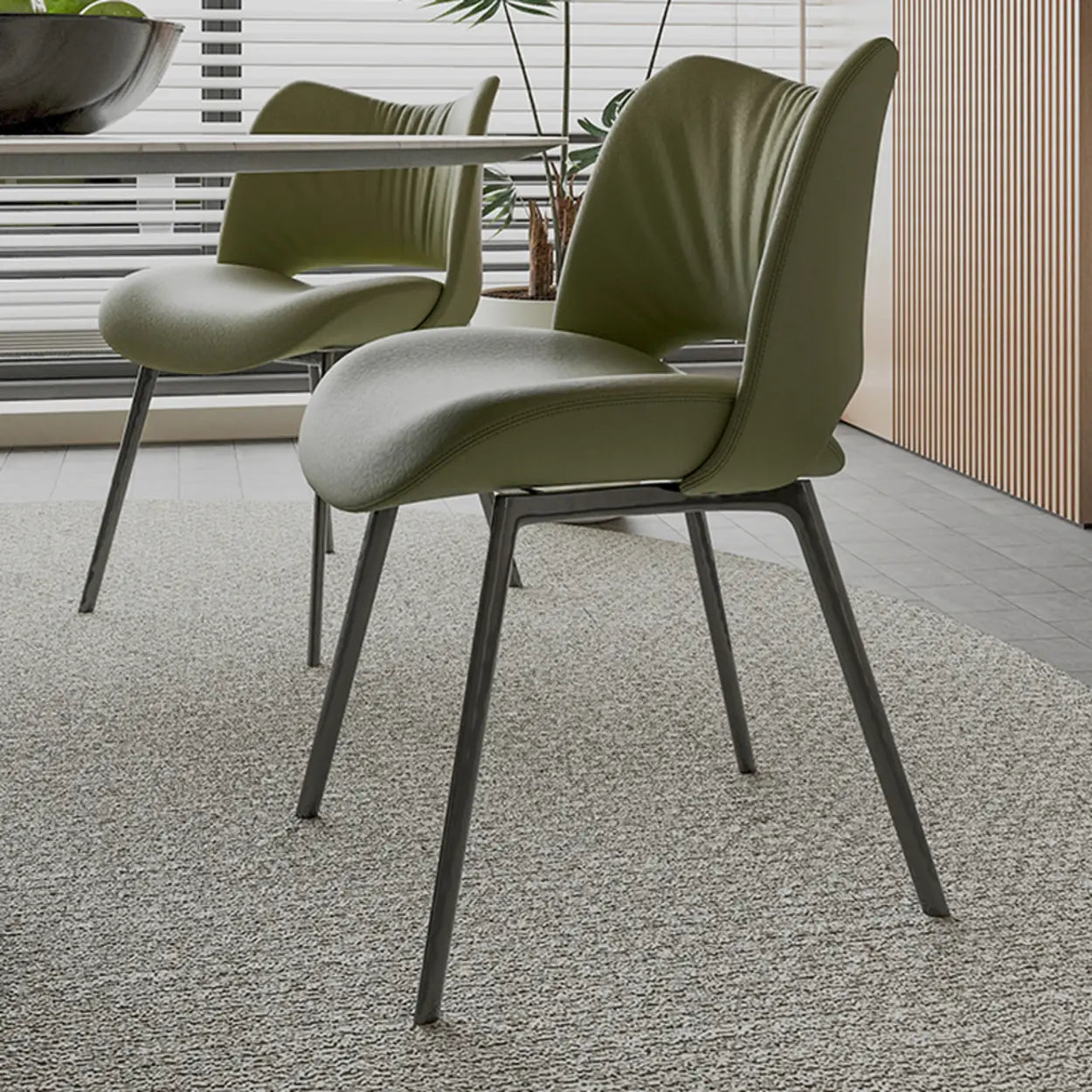 Armless Curved-Back Faux Leather Metal Dining Chair — Gray-White