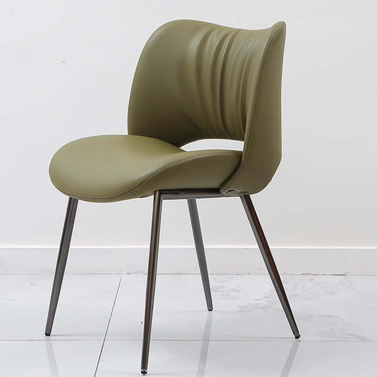 Leather armless curved-back gray dining chairs & benches