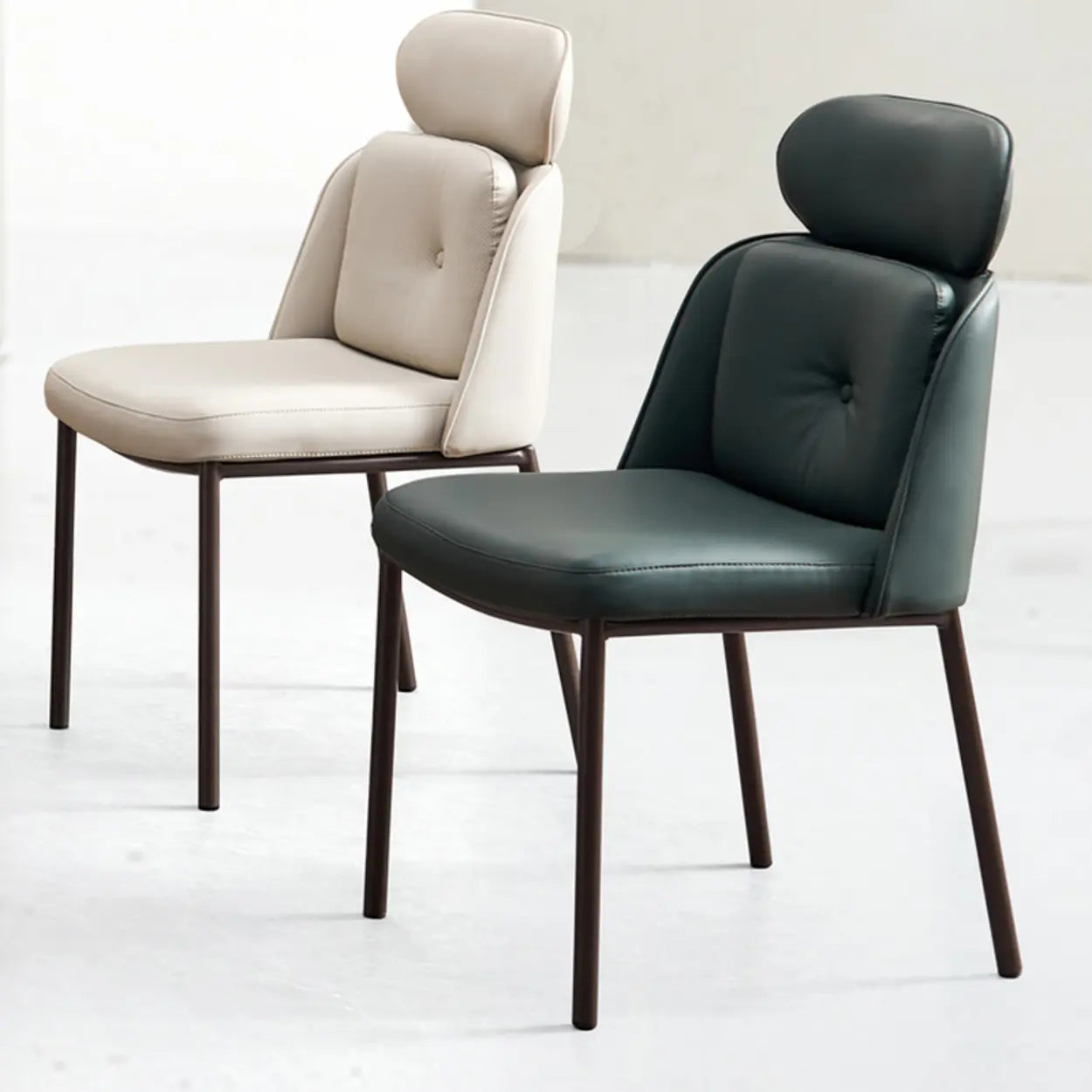 Armless Faux Leather Headrest Dining Chair