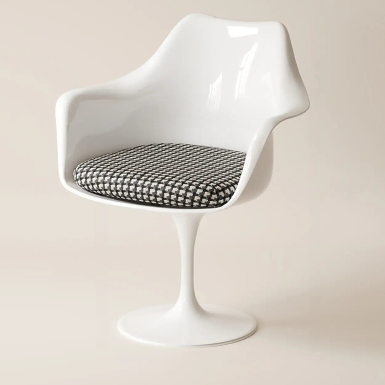 Polyurethane Tulip Dining Chair — Black & White (Linen) / Armless
