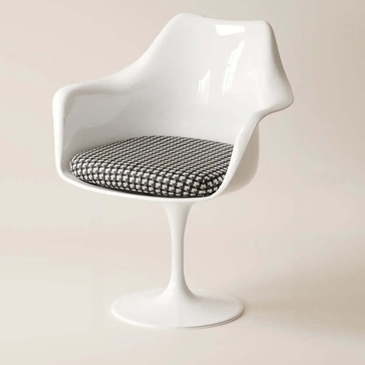Polyurethane Tulip Dining Chair — Black & White (Linen) / Armless