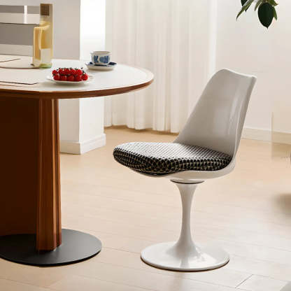 Polyurethane Tulip Dining Chair — Black & White (Linen) / With Arms