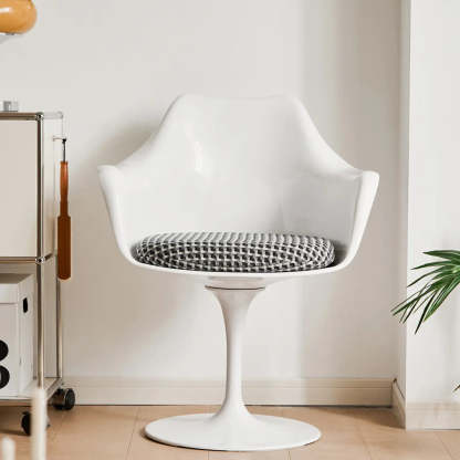 Polyurethane Tulip Dining Chair — Light Yellow (Linen) / With Arms