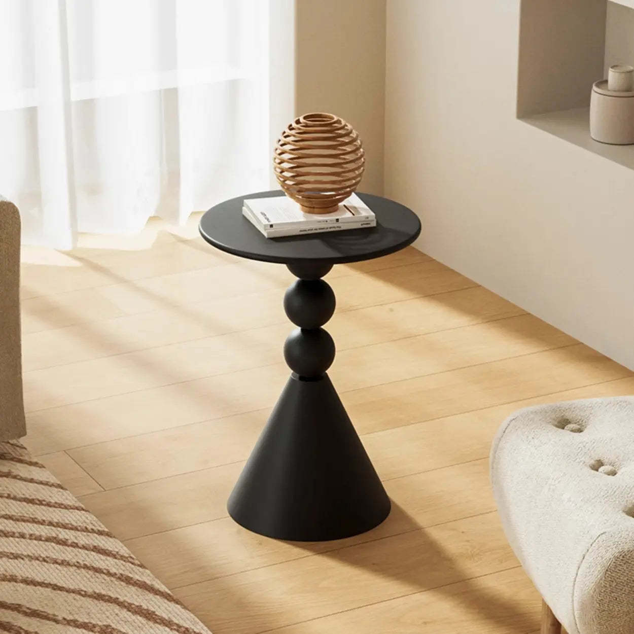 Art Deco Black Round Pedestal Chairside Table — Black