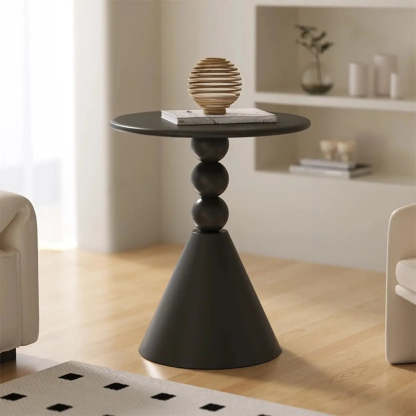 Art Deco Black Round Pedestal Chairside Table — White