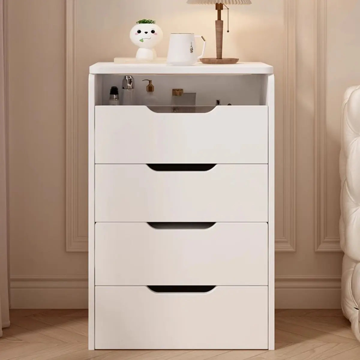 Art Deco White Wood Vanity with Seat